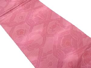 網目に抽象花模様織り出し開き名古屋帯（額縁仕立て）